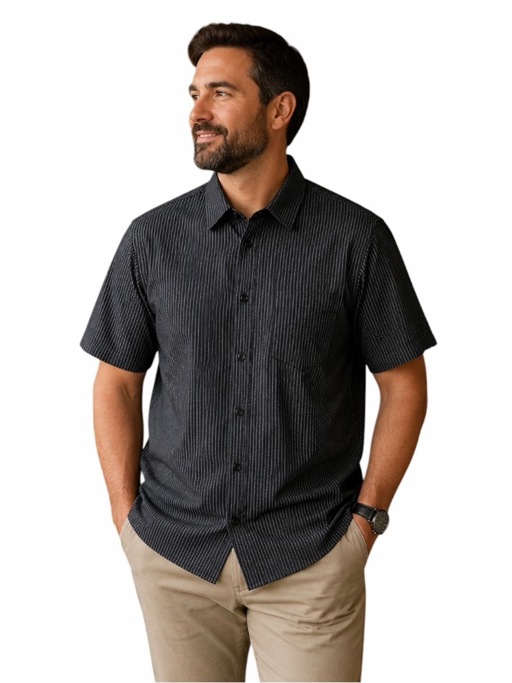 NWT English Laundry XXL Black White Striped Cuff Short Sleeve Button Down Shirt